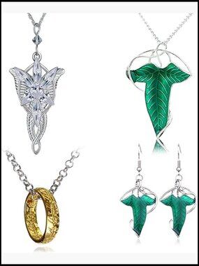 Vintage Leaf Pendant Necklace Set Brooch Costume Jewelry for Cosplay